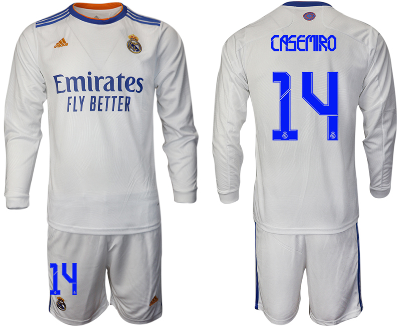 Men 2021-2022 Club Real Madrid home white Long Sleeve #14 Soccer Jersey